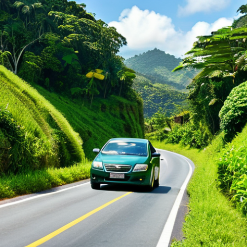 Home 6 **
"A professional driver, fully clothed in appropriate attire, carefully navigating a winding road in the Trinidadian countryside. Lush green vegetation surrounds the road. Bright daylight. The car is a practical sedan. Safe for work, family-friendly, perfect anatomy, natural proportions, high quality, professional photography."
**
