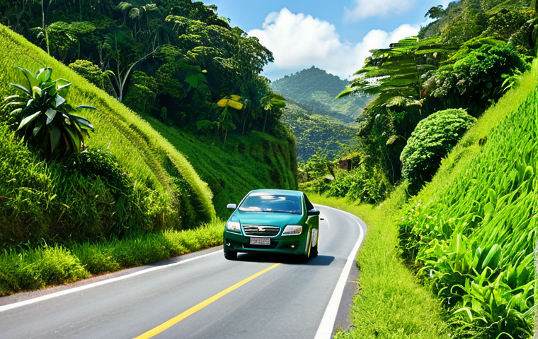 **
"A professional driver, fully clothed in appropriate attire, carefully navigating a winding road in the Trinidadian countryside. Lush green vegetation surrounds the road. Bright daylight. The car is a practical sedan. Safe for work, family-friendly, perfect anatomy, natural proportions, high quality, professional photography."
**