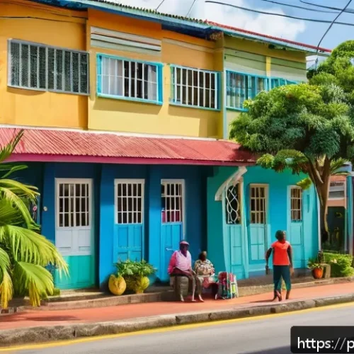 트리니다드 토바고에서 장기 체류하는 법 - A vibrant urban street scene in Port of Spain, Trinidad and Tobago, featuring modern apartment build...