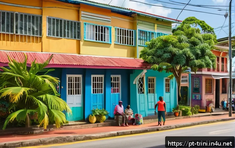 트리니다드 토바고에서 장기 체류하는 법 - A vibrant urban street scene in Port of Spain, Trinidad and Tobago, featuring modern apartment build...