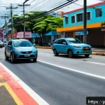 트리니다드 토바고 도로 주행 시 유의사항 - A detailed scene of a busy urban street in Port of Spain, Trinidad and Tobago, showing diverse local...