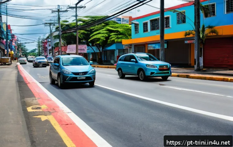 트리니다드 토바고 도로 주행 시 유의사항 - A detailed scene of a busy urban street in Port of Spain, Trinidad and Tobago, showing diverse local...