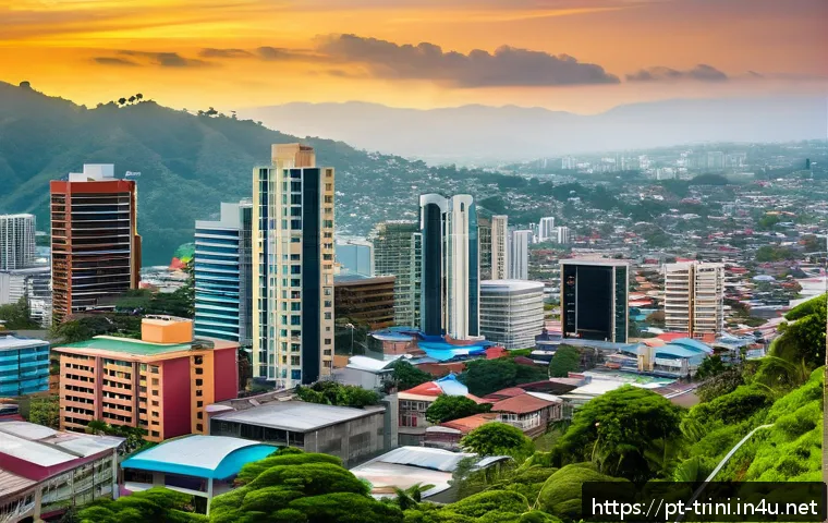 트리니다드 토바고에서 부동산 투자하기 - A panoramic view of Port of Spain, Trinidad and Tobago’s capital city, featuring a vibrant urban sky...